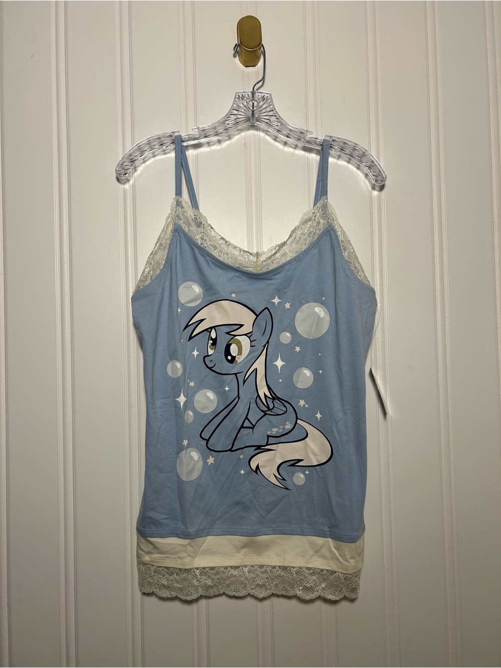 Hot Topic My Little Pony Blue Lace-Trim Graphic Cami Tank Top size Large